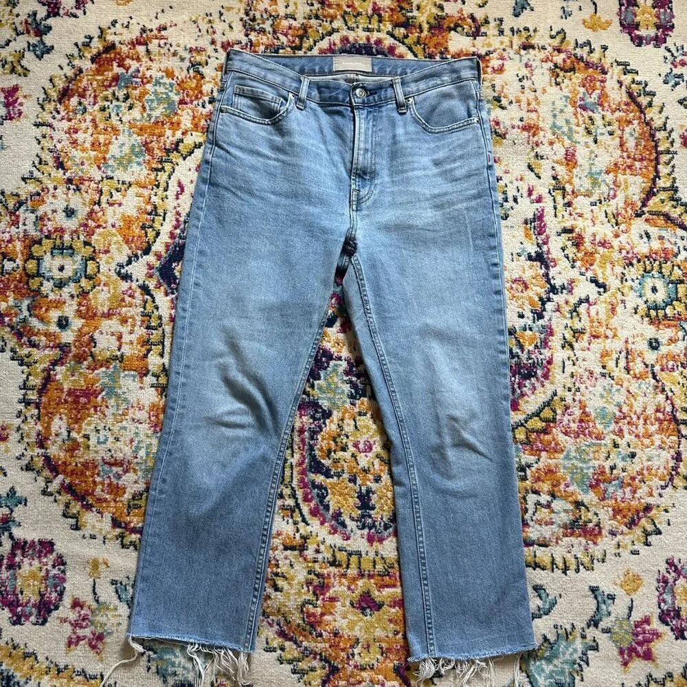 Everlane High Rise Kick Crop Raw Hem Jeans Womens Size 27 Stretch Denim Blue